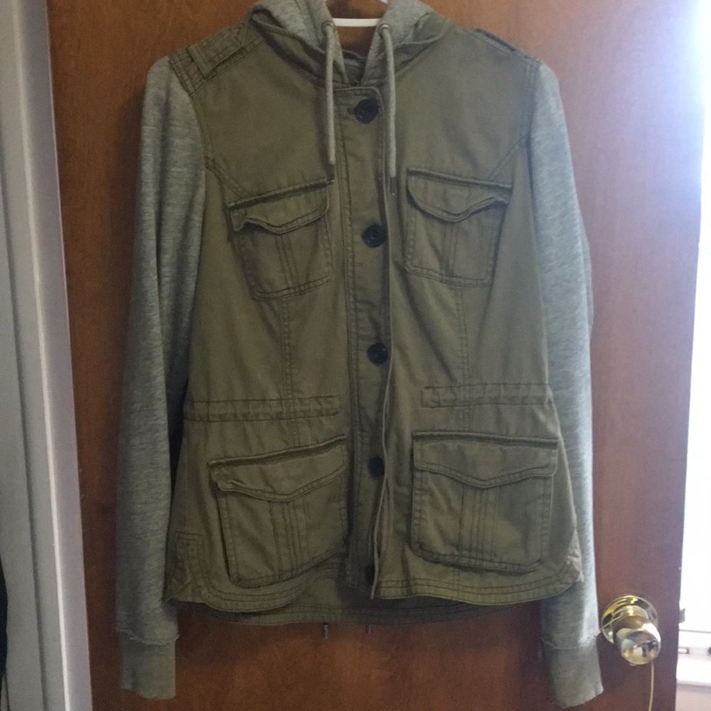 ABERCROMBIE HOODED ARMY GREEN AND GREY JACKET